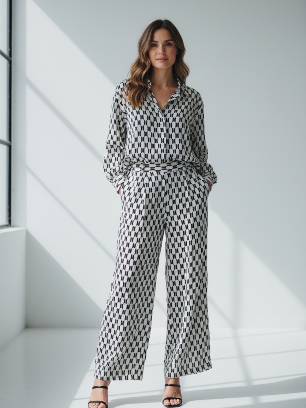 Modern works,blouse & pants set.